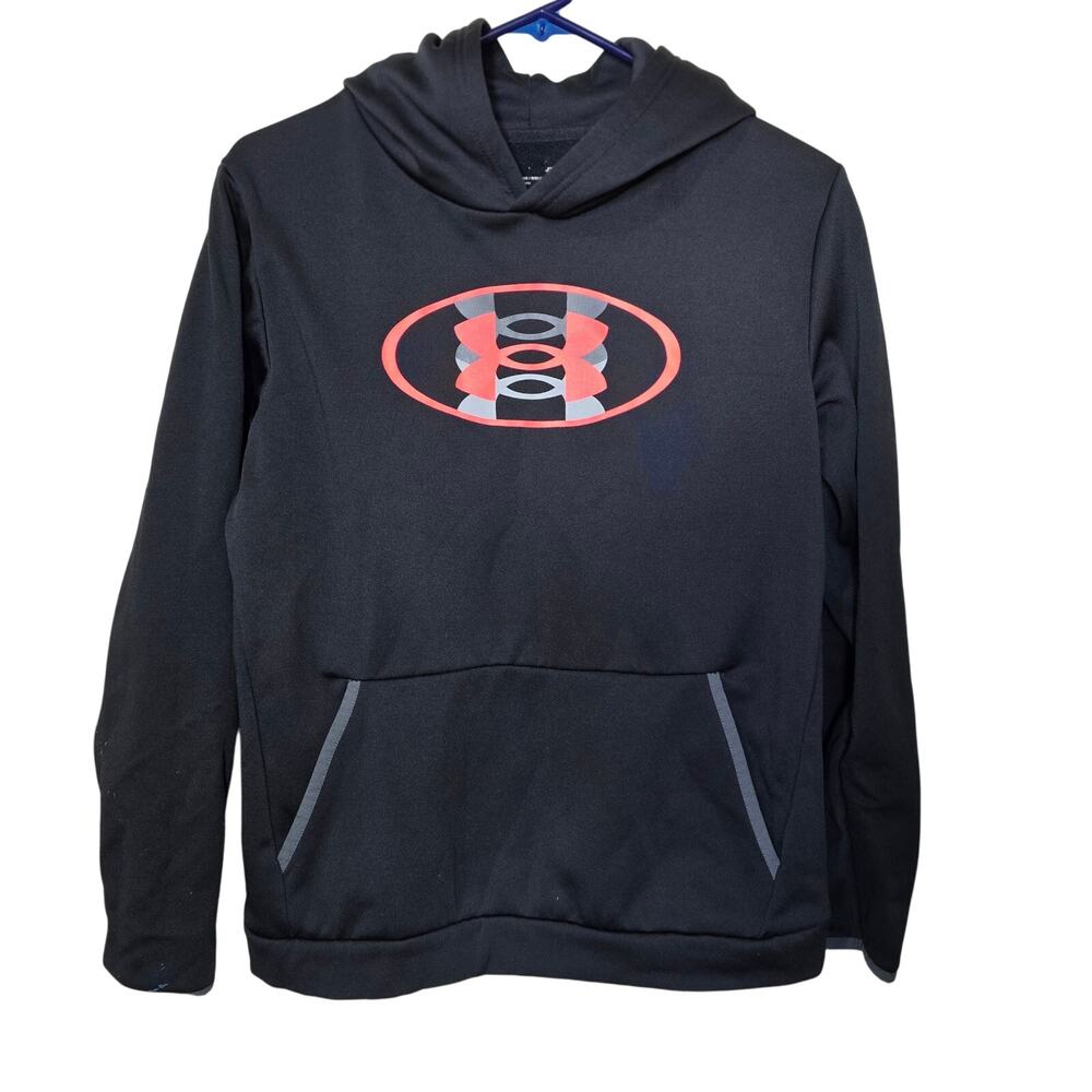 Under Armour Black Orange Lightweight Hoodie Kangaroo Pockets Youth X-Large
